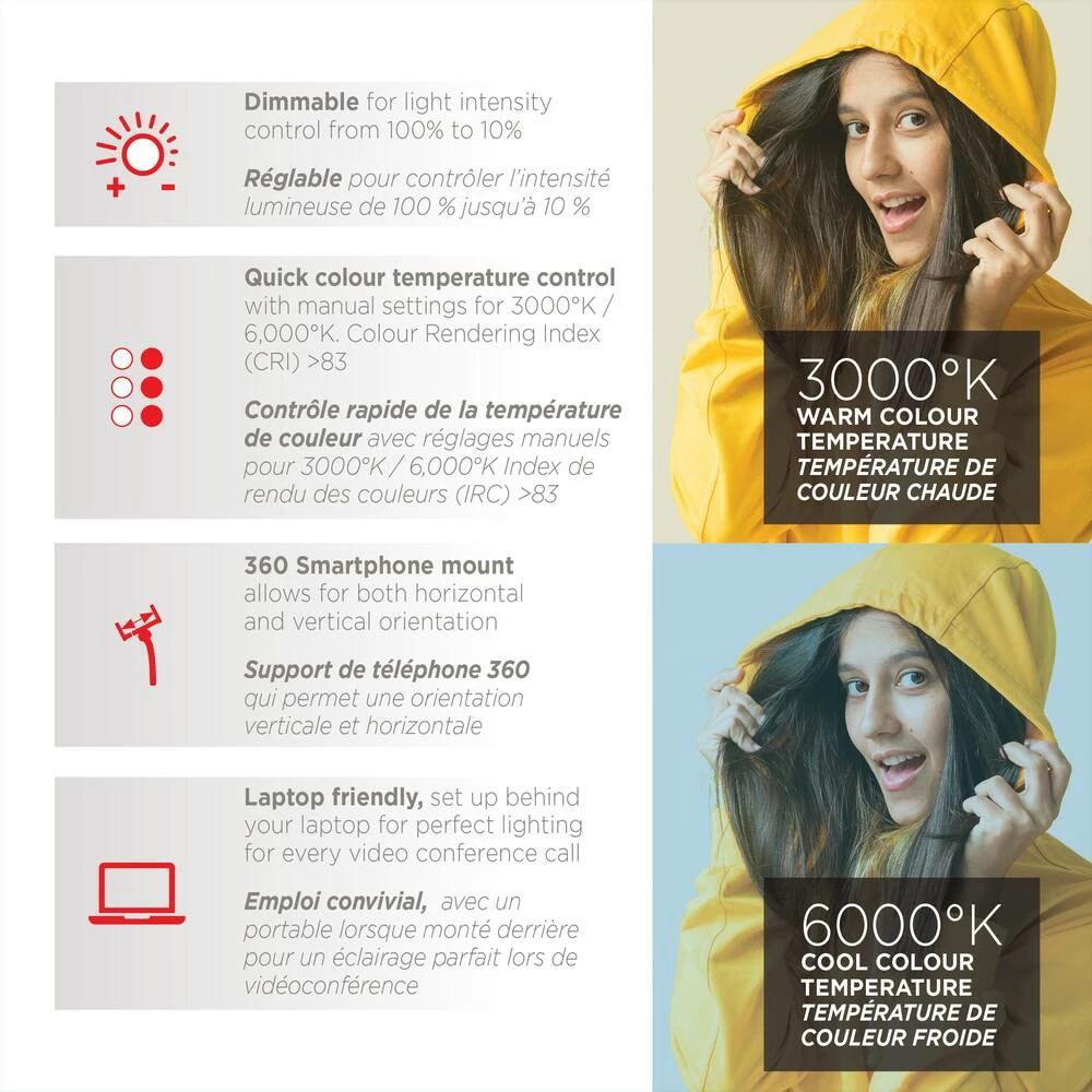 National Mobifoto Mobilite 6-in LED Ring Light With Desk Tripod & Phone Holder 9 National Mobifoto Mobilite 6-in LED Ring Light With Desk Tripod & Phone Holder - Image 9