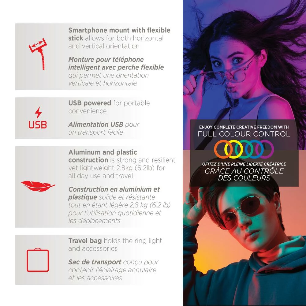 National Mobifoto Mobilite 10-in RGB LED Ring Light Vlogging Kit With Built-in Stand & Wireless Remote 9 National Mobifoto Mobilite 10-in RGB LED Ring Light Vlogging Kit With Built-in Stand & Wireless Remote - Image 9