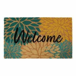 National Easter Welcome Aqua Floral Burst Door Mat
