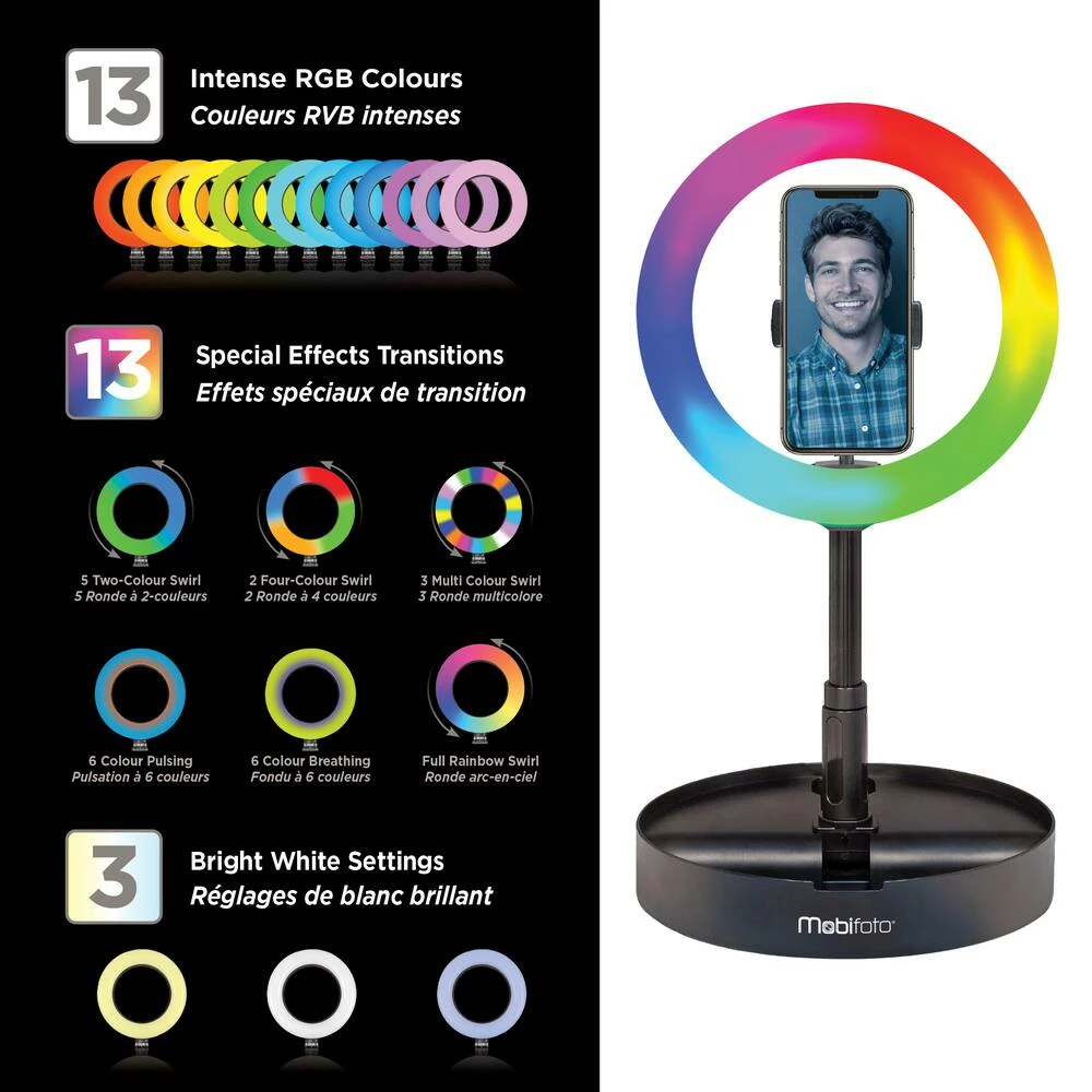 National Mobifoto Mobilite 10-in RGB LED Ring Light Vlogging Kit With Built-in Stand & Wireless Remote 7 National Mobifoto Mobilite 10-in RGB LED Ring Light Vlogging Kit With Built-in Stand & Wireless Remote - Image 7