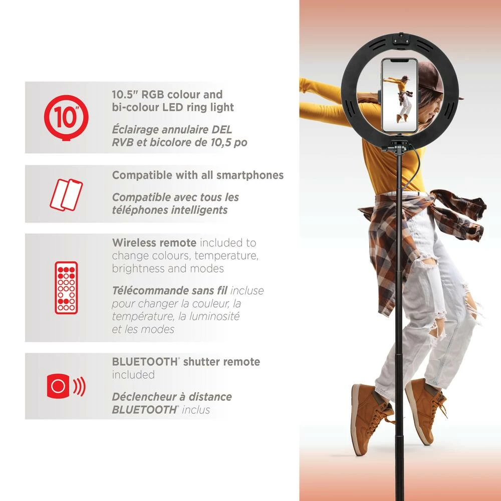 National Mobifoto Mobilite 10-in RGB LED Ring Light Vlogging Kit With Built-in Stand & Wireless Remote 5 National Mobifoto Mobilite 10-in RGB LED Ring Light Vlogging Kit With Built-in Stand & Wireless Remote - Image 5