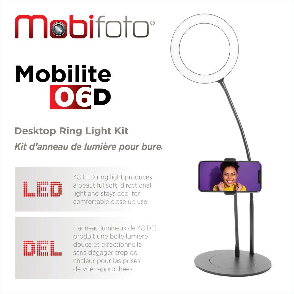 National Mobifoto Mobilite 6-in LED Ring Light With Desk Tripod & Phone Holder 7 National Mobifoto Mobilite 6-in LED Ring Light With Desk Tripod & Phone Holder - Image 7