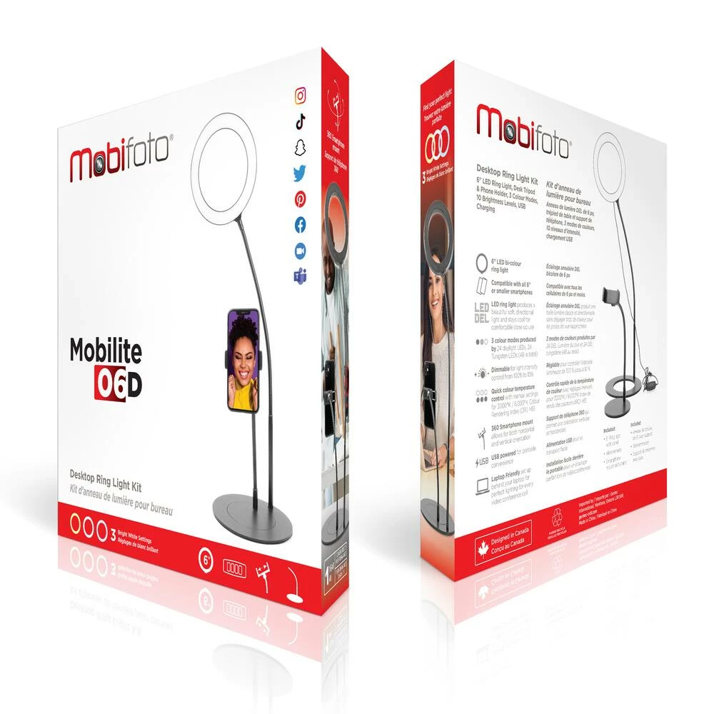 National Mobifoto Mobilite 6-in LED Ring Light With Desk Tripod & Phone Holder 2 National Mobifoto Mobilite 6-in LED Ring Light With Desk Tripod & Phone Holder - Image 2