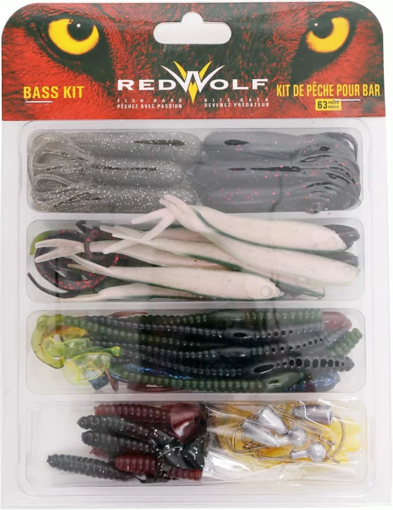 Red Wolf Bass Lure Kit, 63-pc 1 Red Wolf Bass Lure Kit, 63-pc