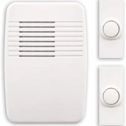 National Globe Wireless Plug-In 75-db 100-ft 3-Tune Doorbell Chime, 2 Push Button, White